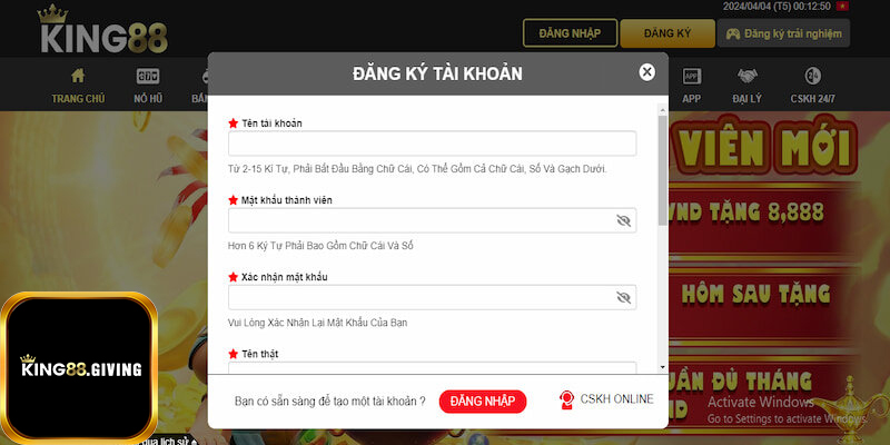 Hướng dẫn đăng ký chi tiết tại nhà cái King88